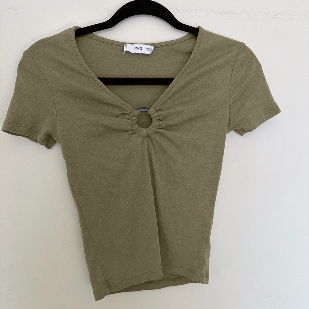Olive Green Ruched Ring Detail Top